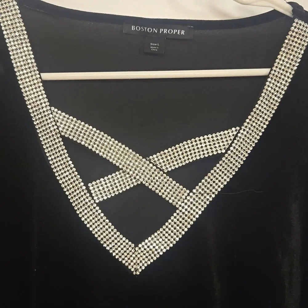 Boston Proper Velvet Crystal V Neck - Picture 3 of 6